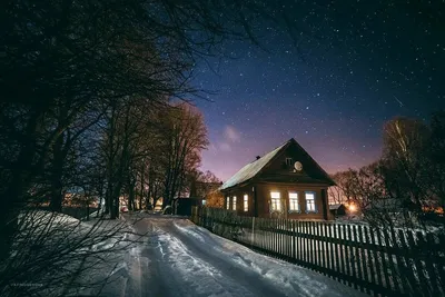 Картинки зимнего вечера в деревне - скачать в формате JPG, PNG, WebP