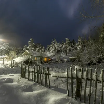 Фото зимнего вечера в деревне в HD качестве