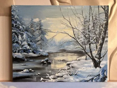 Изображения зимних деревьев в масляной живописи