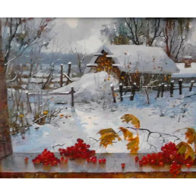 Картины маслом зимнего заката