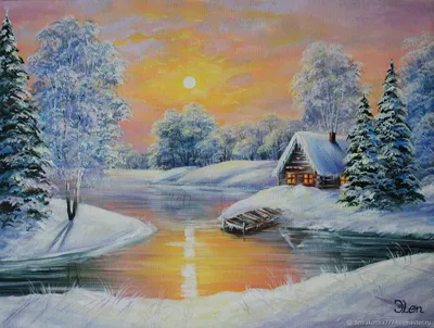 Картины маслом зима фотографии