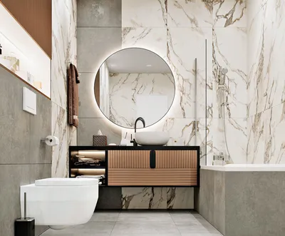 Фото керамогранита в ванной комнате: выбор размера и формата