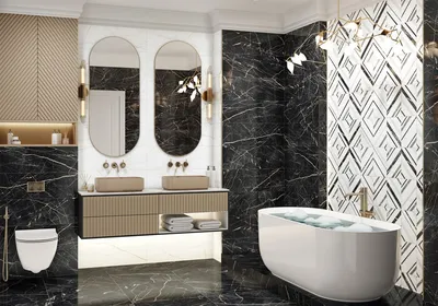 Керамогранит на стенах в ванной: фото с использованием минималистичного и современного дизайна