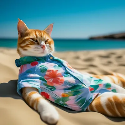 Фото кошки на пляже в формате Full HD