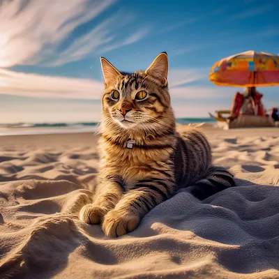 Удивительная кошка на пляже: моменты радости и расслабления