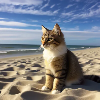 Изображение кошки на пляже в формате PNG