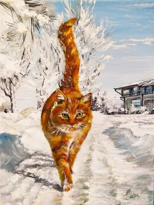 Фотографии зимних котов в стиле арт: красивые рисунки на mac.