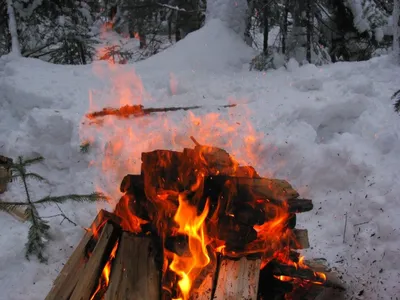 Зимний огонь: Картина костра среди снега
