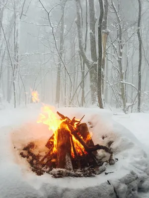 Костер в зимнем пейзаже: Фото история тепла