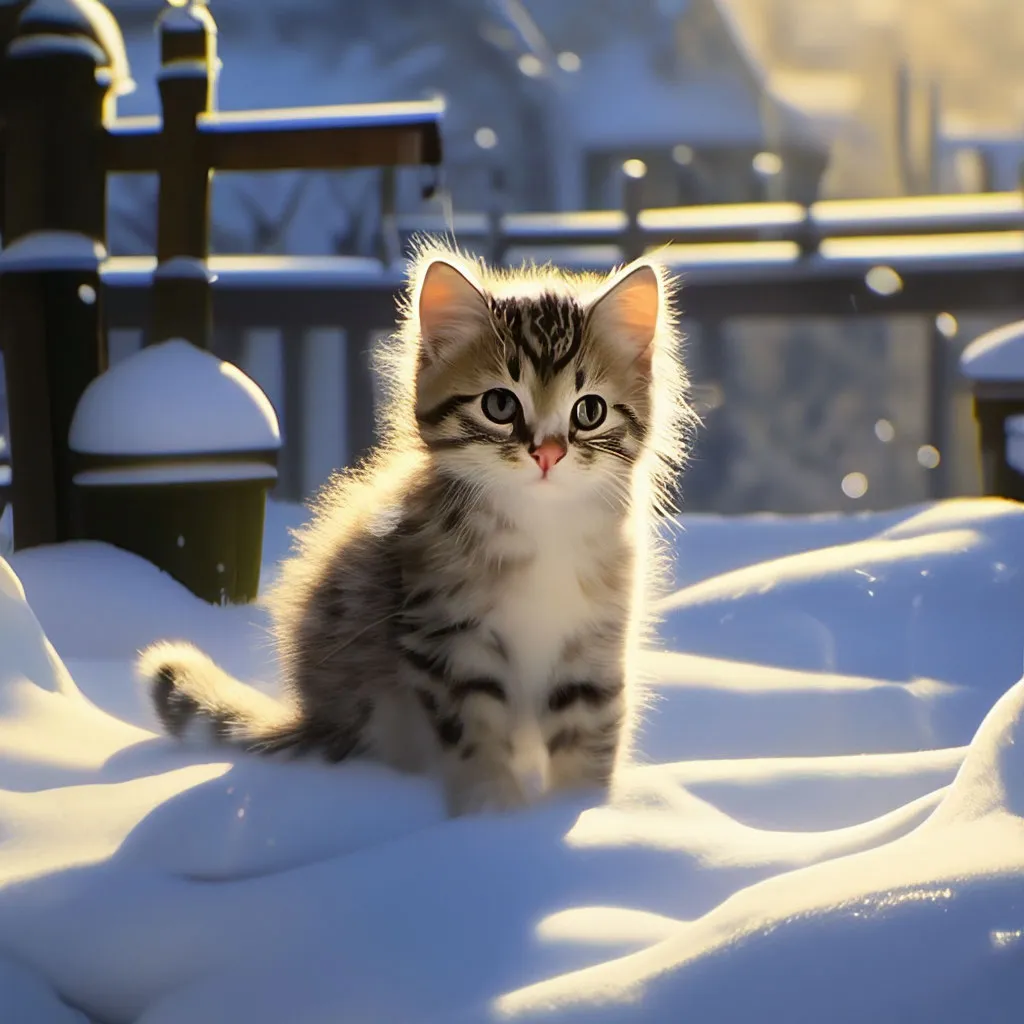 Белоснежные забавы: Котенок радуется снегопаду | Котенок в снегу Фото  №1370086 скачать