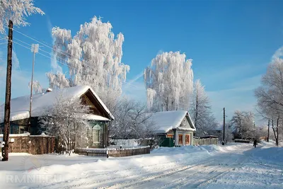 Красивые зимние виды в деревне в формате JPG