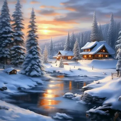 Красивый зимний пейзаж  фото