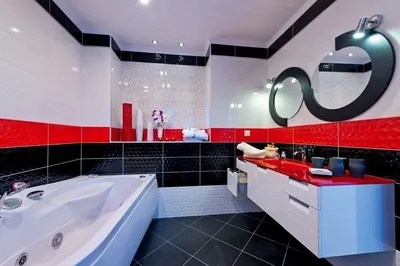 Красная ванная комната: фото идеи для материалов