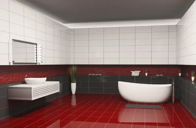 Красная ванная комната: фото-галерея уникальных дизайнерски