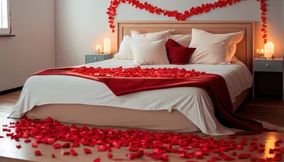 Кровать с лепестками роз: фотография для создания атмосферы романтики