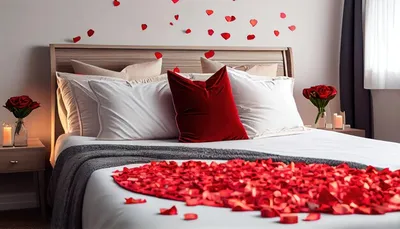 Кровать с лепестками роз: великолепная картинка для скачивания
