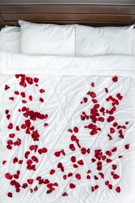 Кровать с лепестками роз: впечатляющее изображение в высоком разрешении