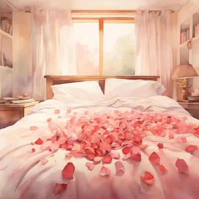 Кровать с лепестками роз: фотография для создания уютной атмосферы