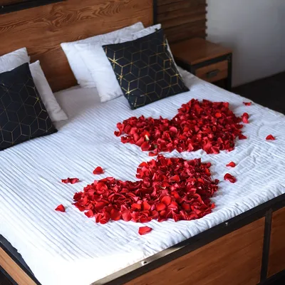 Кровать с лепестками роз: фотография, передающая нежность и красоту