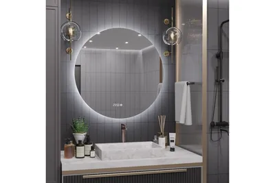 Круглое зеркало в ванной фотографии