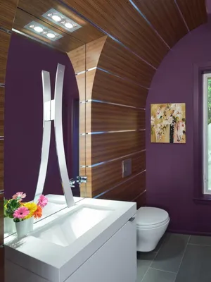 Лиловая ванная комната: фото с современным стилем