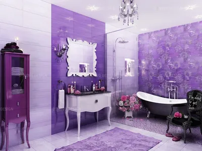 Фотк в лиловой ванной комнате