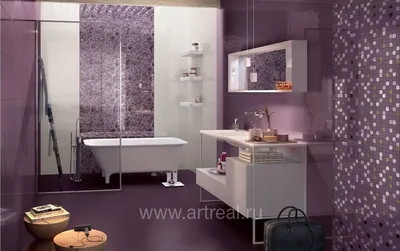 Фотография в лиловой ванной комнате