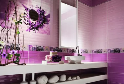 Стильные фото в лиловой ванной комнате