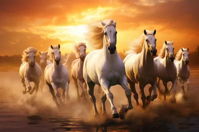 Изображения заката с лошадьми в Full HD разрешении