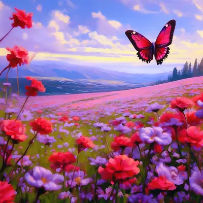 Фотография бабочек и цветов на живописном лугу в формате WebP