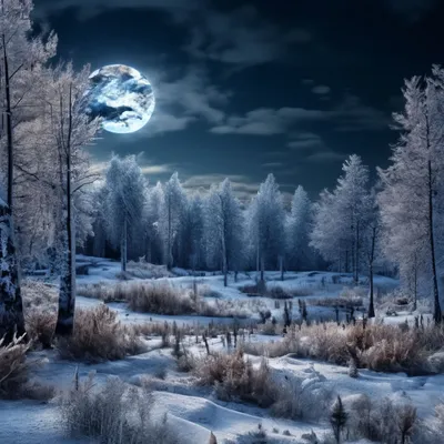 Зимняя ночь с Луной: Изображения для скачивания