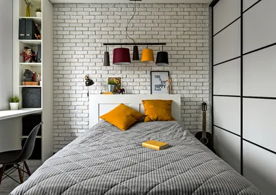 Маленькая спальня в стиле лофт фотографии