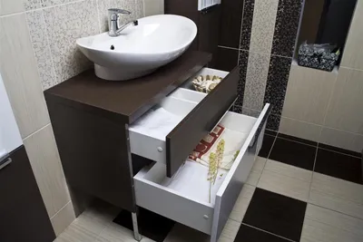 Эстетика и практичность: самодельная мебель для ванной на фото