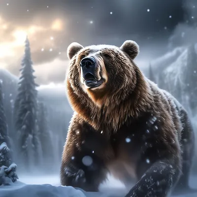 Медведь в зимнем лесу: скачать изображение в PNG