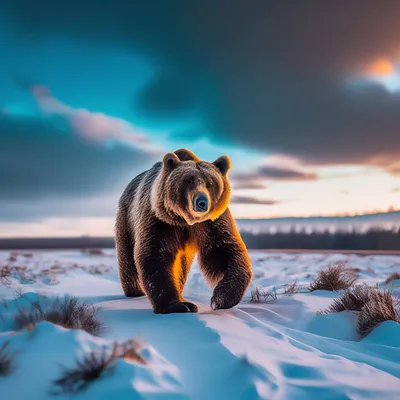 Зимний пейзаж с медведем в PNG: сохраните прозрачность для творческих проектов