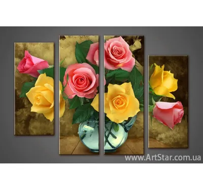 Модульные изображения розы для интерьера – доступны разные размеры и форматы