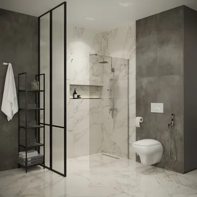 Фото Мраморная ванная комната - минималистичный интерьер ванной