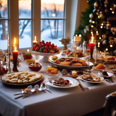 Фотка праздничного стола с обильными блюдами