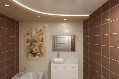 Натяжные потолки в ванной: красивые фото