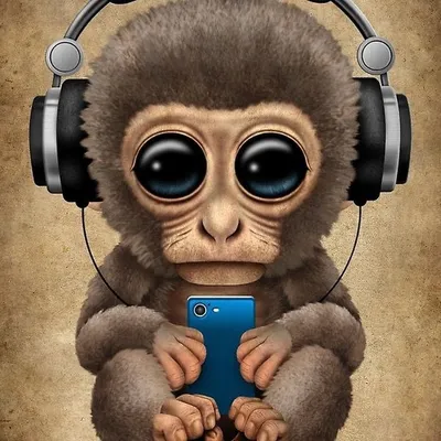 Фотография обезьяны с телефоном: красочный рисунок на фон для айфона