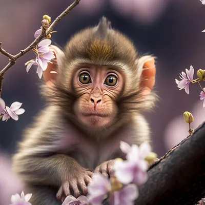 Волшебство природы: обезьяна, окруженная яркими цветами.