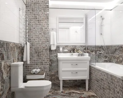 Современный дизайн ванной: однотонная плитка на фото