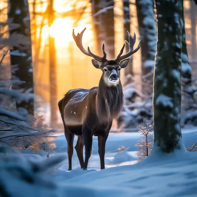 Зимний покровитель: Фотография оленя, охраняющего заснеженные просторы