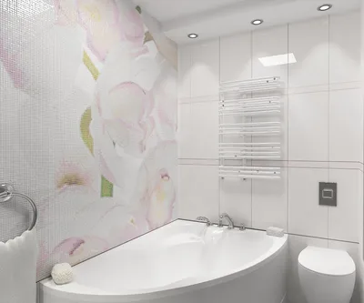 Фото ванной комнаты с использованием кафельной плитки и акцентных элементов
