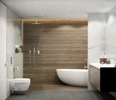 Фото ванной комнаты с кафельной отделкой и современными технологиями