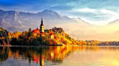 Красивое изображение озера Блед Словения на рабочий стол