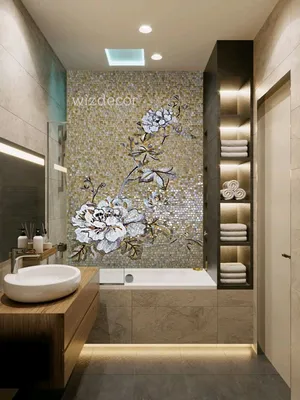 Вдохновляющие фото панно в ванную комнату из плитки