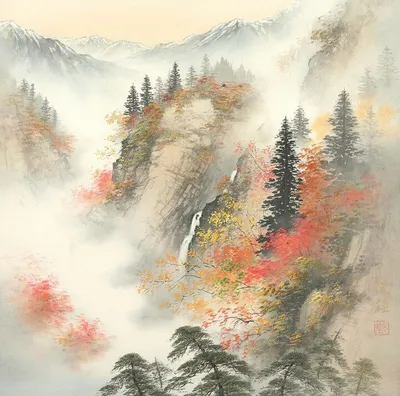 Япония 2024: Панорамный вид на горы с изумрудной рекой