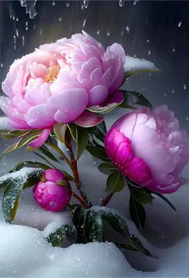 Пионы в снегу: нежные цветы в зимнем обличье