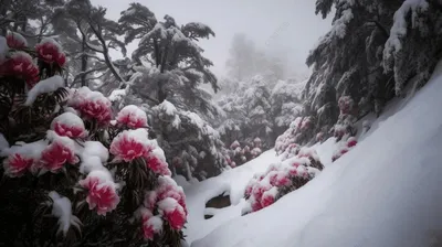 Пионы в снегу: оживленная картина природы